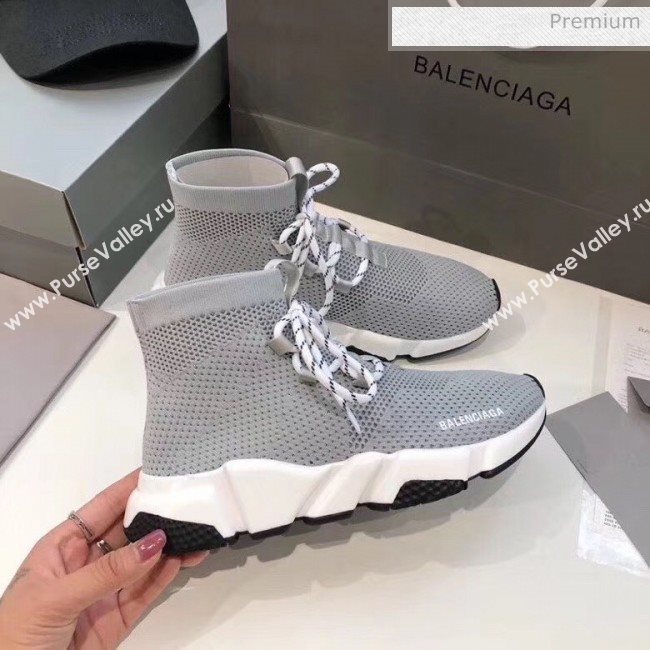 Balenciaga Lace-Up Knit Sock Speed Trainer Sneaker Grey 2020 (MD-20033003)