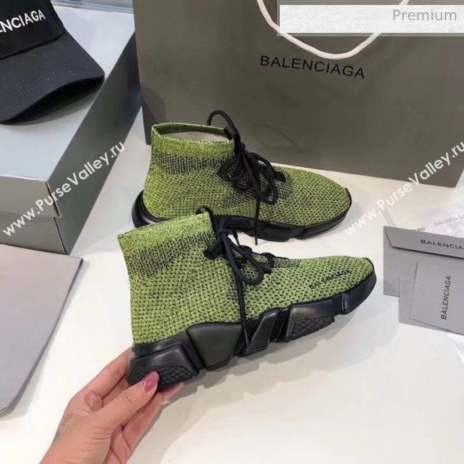 Balenciaga Lace-Up Knit Sock Speed Trainer Sneaker Green 2020 (MD-20033002)