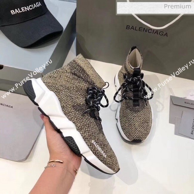 Balenciaga Lace-Up Knit Sock Speed Trainer Sneaker Beige 2020 (MD-20033001)