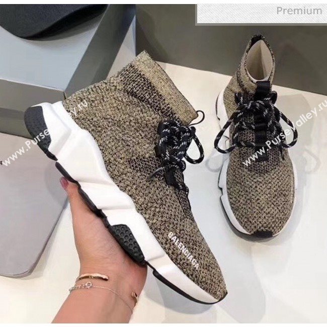 Balenciaga Lace-Up Knit Sock Speed Trainer Sneaker Beige 2020 (MD-20033001)