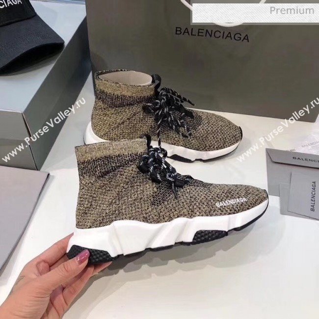 Balenciaga Lace-Up Knit Sock Speed Trainer Sneaker Beige 2020 (MD-20033001)