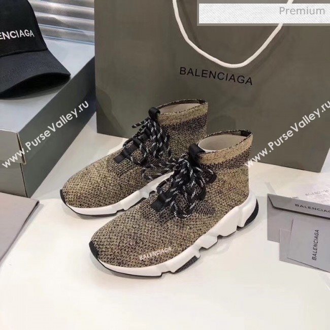 Balenciaga Lace-Up Knit Sock Speed Trainer Sneaker Beige 2020 (MD-20033001)