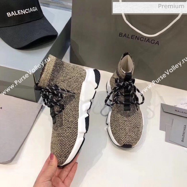 Balenciaga Lace-Up Knit Sock Speed Trainer Sneaker Beige 2020 (MD-20033001)