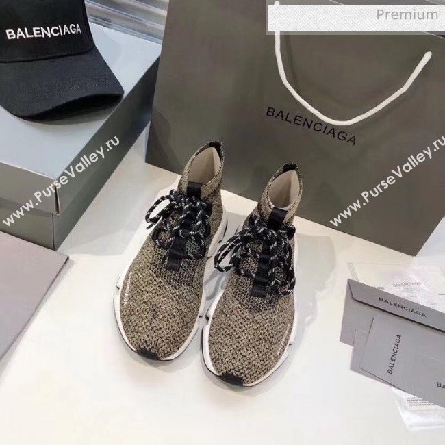 Balenciaga Lace-Up Knit Sock Speed Trainer Sneaker Beige 2020 (MD-20033001)
