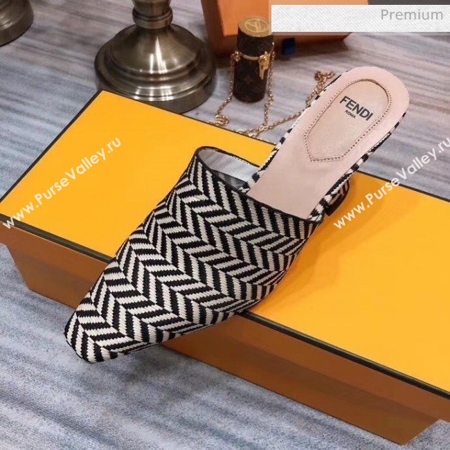 Fendi Woven Leather High Heel Mules Sandals White/Black 2020 (MD-20033102)