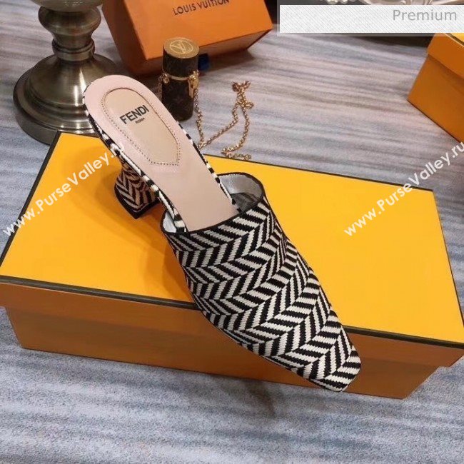 Fendi Woven Leather High Heel Mules Sandals White/Black 2020 (MD-20033102)