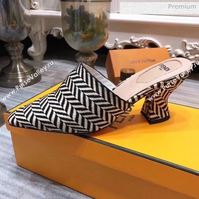 Fendi Woven Leather High Heel Mules Sandals White/Black 2020 (MD-20033102)