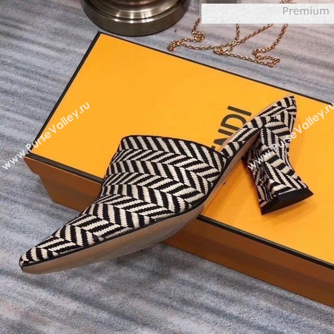 Fendi Woven Leather High Heel Mules Sandals White/Black 2020 (MD-20033102)