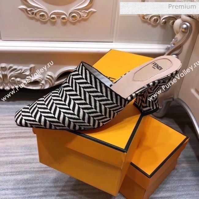 Fendi Woven Leather High Heel Mules Sandals White/Black 2020 (MD-20033102)