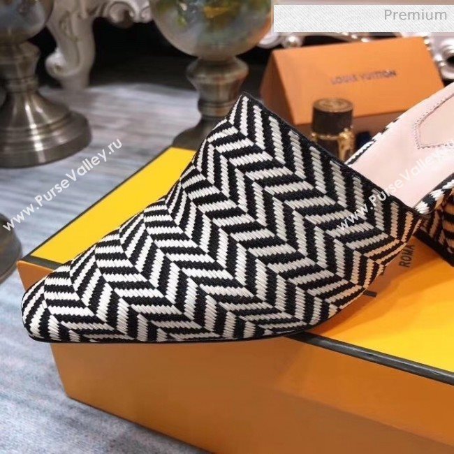 Fendi Woven Leather High Heel Mules Sandals White/Black 2020 (MD-20033102)