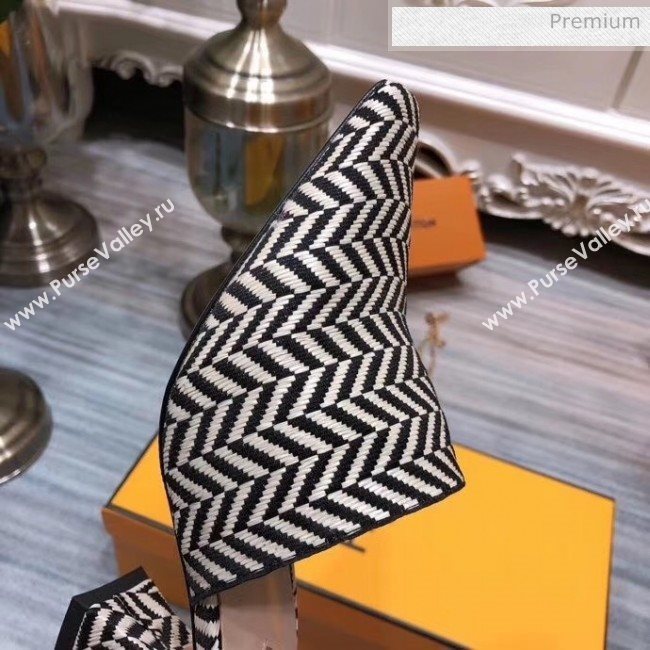 Fendi Woven Leather High Heel Mules Sandals White/Black 2020 (MD-20033102)