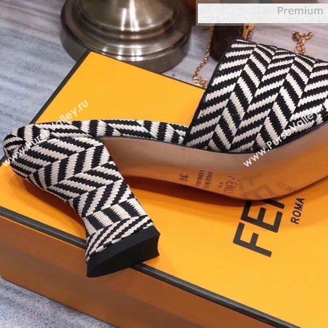 Fendi Woven Leather High Heel Mules Sandals White/Black 2020 (MD-20033102)