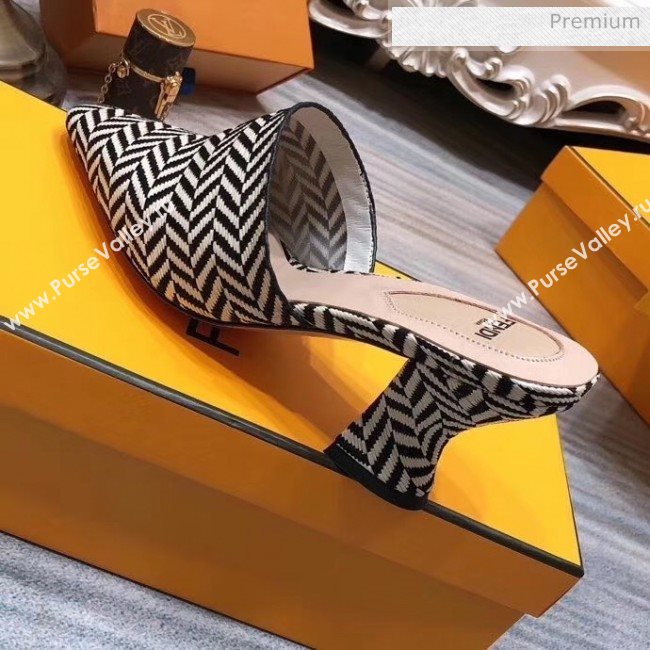 Fendi Woven Leather High Heel Mules Sandals White/Black 2020 (MD-20033102)