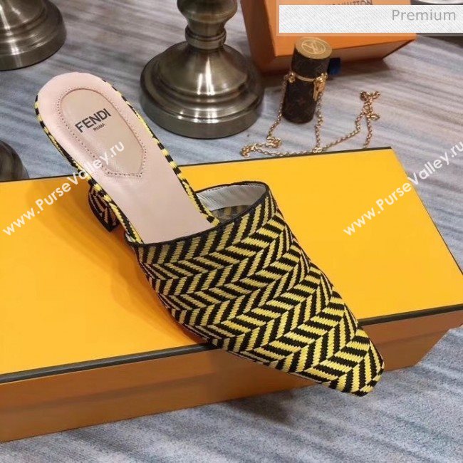 Fendi Woven Leather High Heel Mules Sandals Yellow 2020 (MD-20033103)