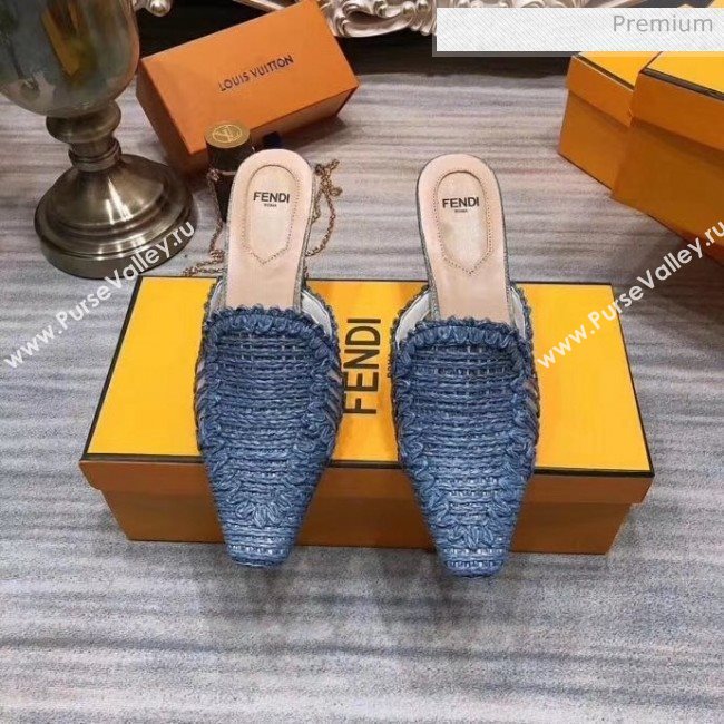 Fendi Woven High Heel Mules Sandals Blue 2020 (MD-20033104)
