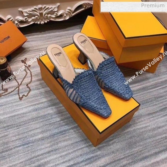 Fendi Woven High Heel Mules Sandals Blue 2020 (MD-20033104)
