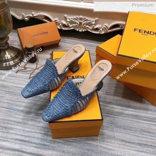 Fendi Woven High Heel Mules Sandals Blue 2020 (MD-20033104)