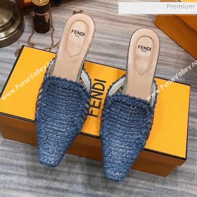 Fendi Woven High Heel Mules Sandals Blue 2020 (MD-20033104)