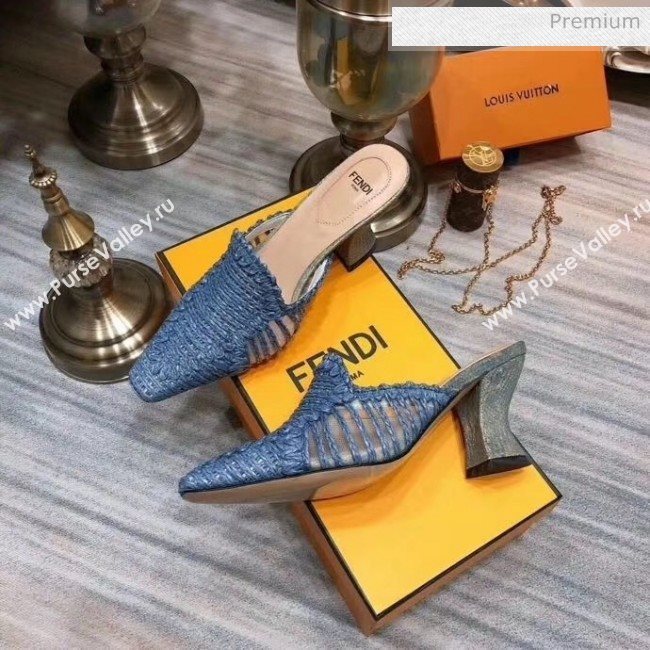 Fendi Woven High Heel Mules Sandals Blue 2020 (MD-20033104)