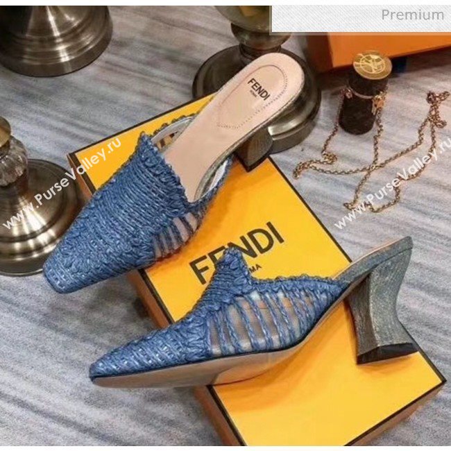 Fendi Woven High Heel Mules Sandals Blue 2020 (MD-20033104)