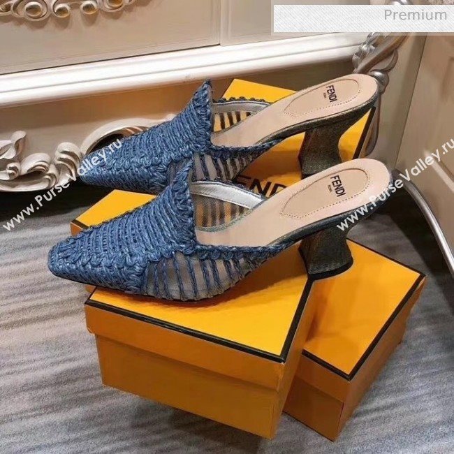 Fendi Woven High Heel Mules Sandals Blue 2020 (MD-20033104)