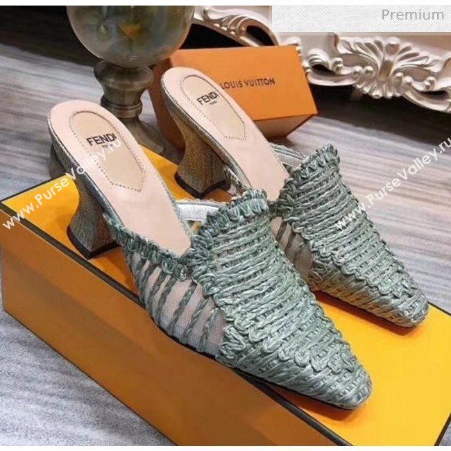 Fendi Woven High Heel Mules Sandals Green 2020 (MD-20033105)
