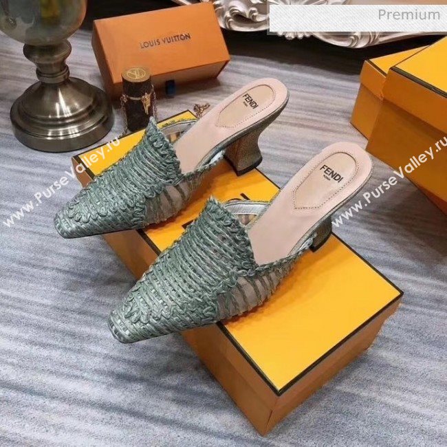 Fendi Woven High Heel Mules Sandals Green 2020 (MD-20033105)