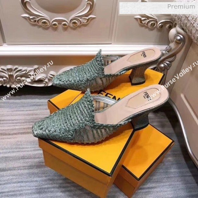 Fendi Woven High Heel Mules Sandals Green 2020 (MD-20033105)