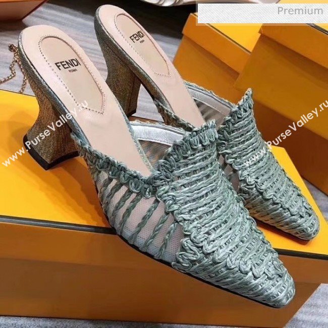 Fendi Woven High Heel Mules Sandals Green 2020 (MD-20033105)