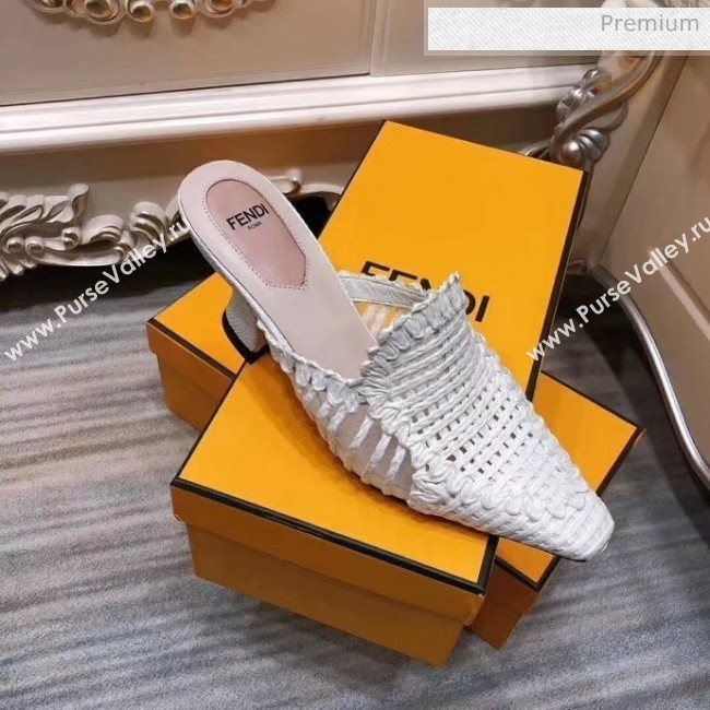 Fendi Woven High Heel Mules Sandals White 2020 (MD-20033109)