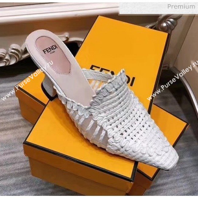 Fendi Woven High Heel Mules Sandals White 2020 (MD-20033109)