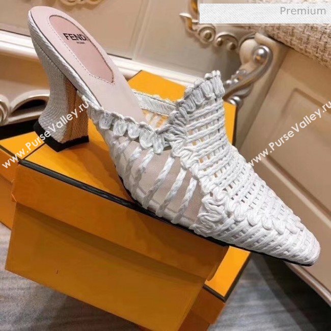 Fendi Woven High Heel Mules Sandals White 2020 (MD-20033109)