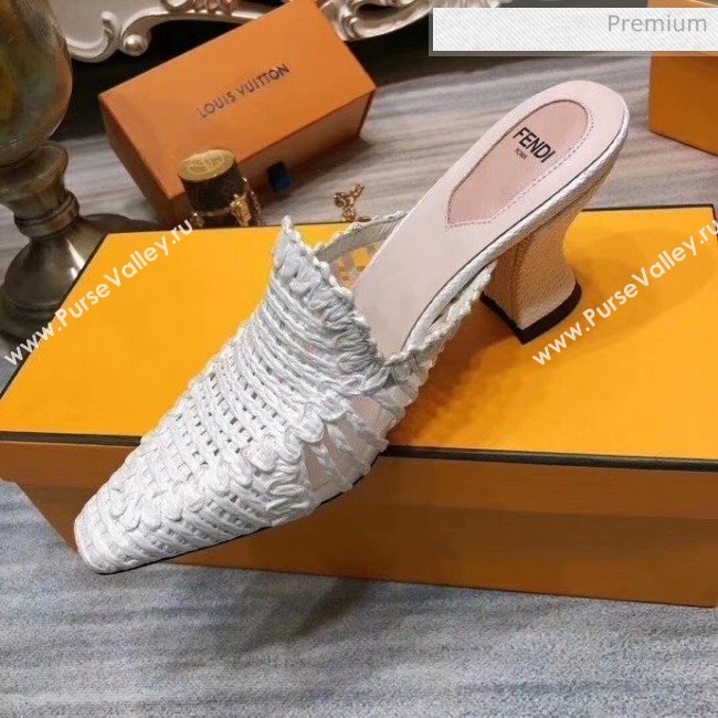 Fendi Woven High Heel Mules Sandals White 2020 (MD-20033109)