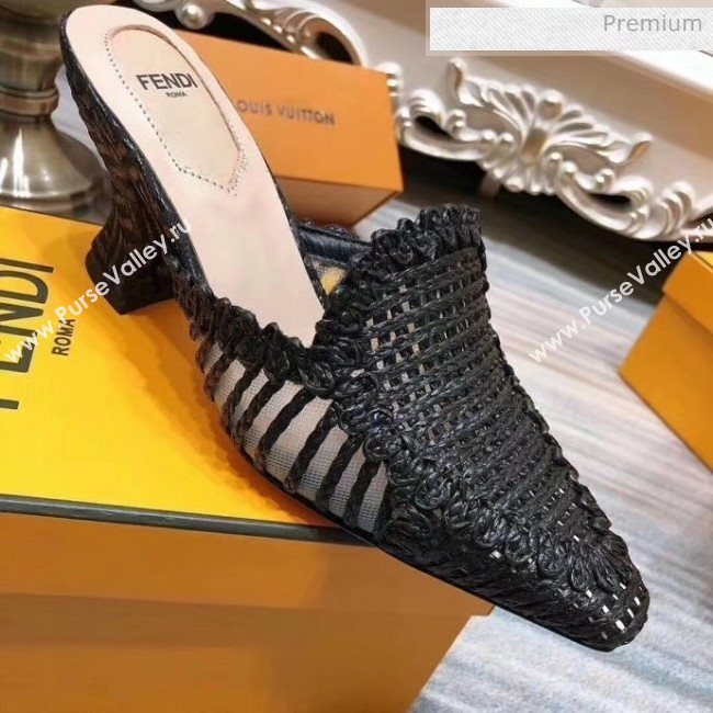 Fendi Woven High Heel Mules Sandals Black 2020 (MD-20033110)