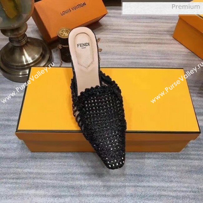 Fendi Woven High Heel Mules Sandals Black 2020 (MD-20033110)