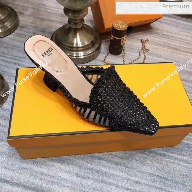 Fendi Woven High Heel Mules Sandals Black 2020 (MD-20033110)