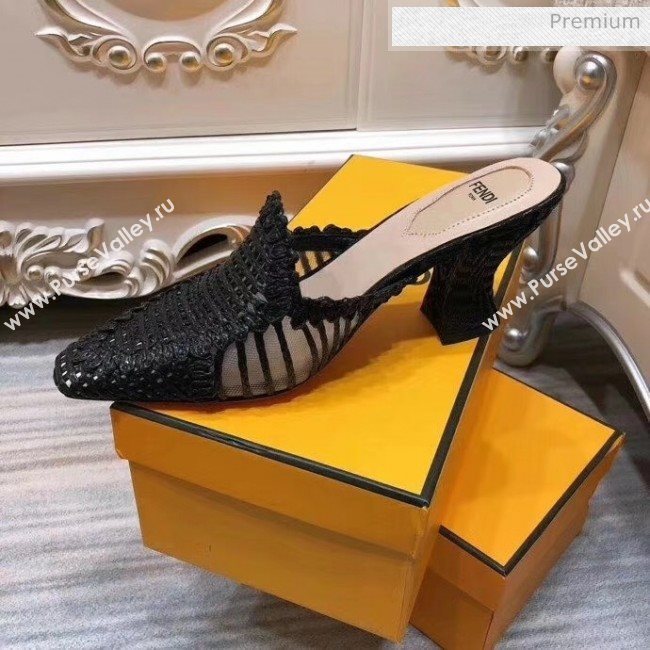 Fendi Woven High Heel Mules Sandals Black 2020 (MD-20033110)
