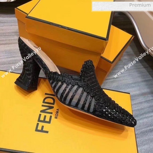 Fendi Woven High Heel Mules Sandals Black 2020 (MD-20033110)