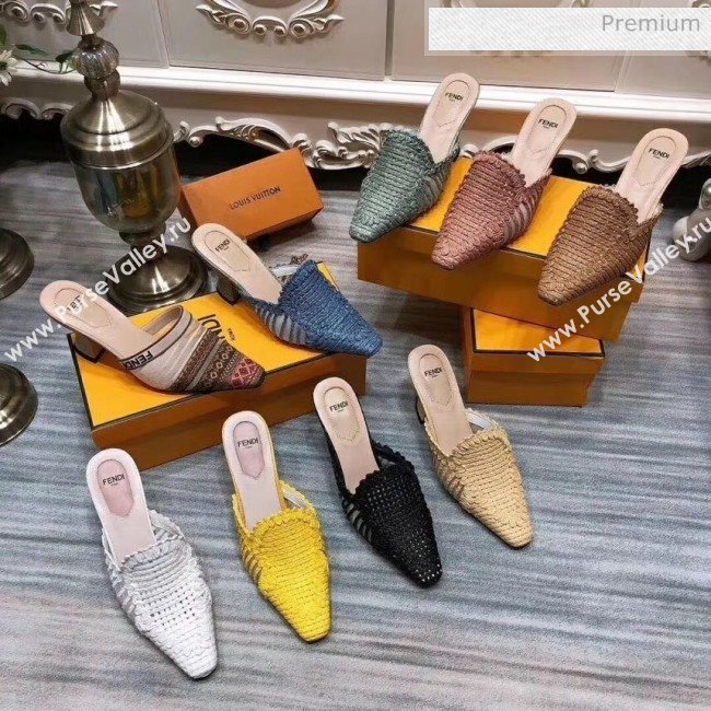 Fendi Woven High Heel Mules Sandals Black 2020 (MD-20033110)