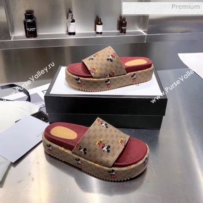 Gucci Mickey &amp; GG Canvas Platform Slide Sandal 573018 2019 (MD-20033111)