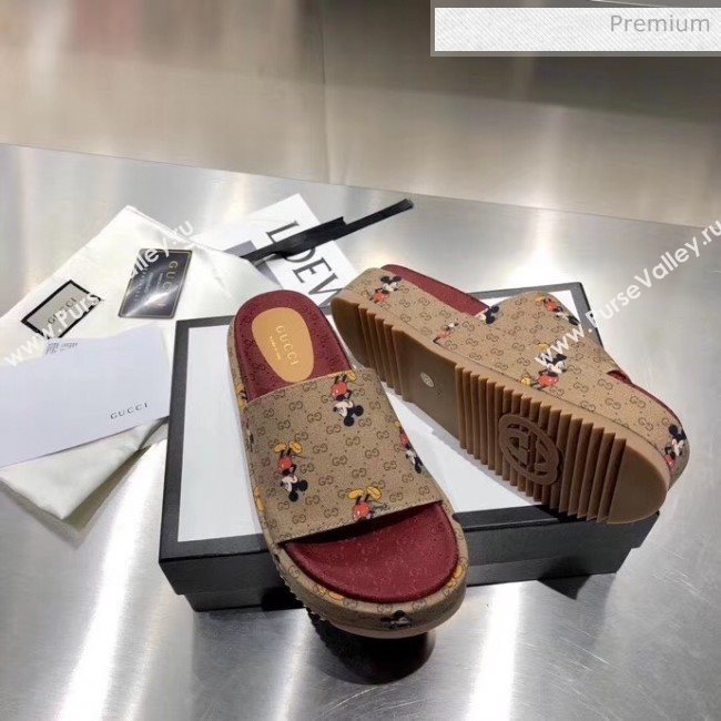 Gucci Mickey &amp; GG Canvas Platform Slide Sandal 573018 2019 (MD-20033111)