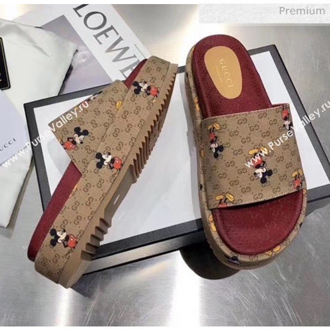 Gucci Mickey &amp; GG Canvas Platform Slide Sandal 573018 2019 (MD-20033111)