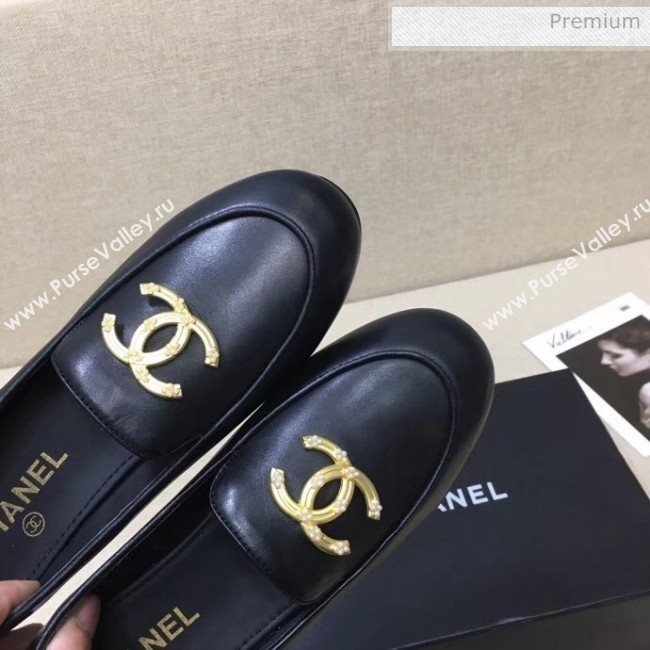 Chanel Lambskin Flat Loafers With Metal CC Logo Black 2020 (MD-20032618)