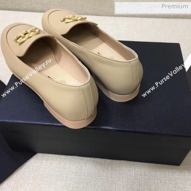 Chanel Lambskin Flat Loafers With Metal CC Logo Nude 2020 (MD-20032619)