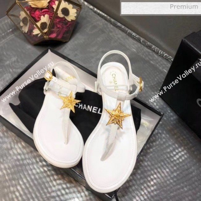 Chanel Grosgrain &amp; Goatskin Flat Sandals With Star Buckle White 2020 (MD-20032620)