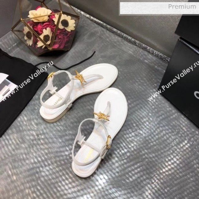 Chanel Grosgrain &amp; Goatskin Flat Sandals With Star Buckle White 2020 (MD-20032620)