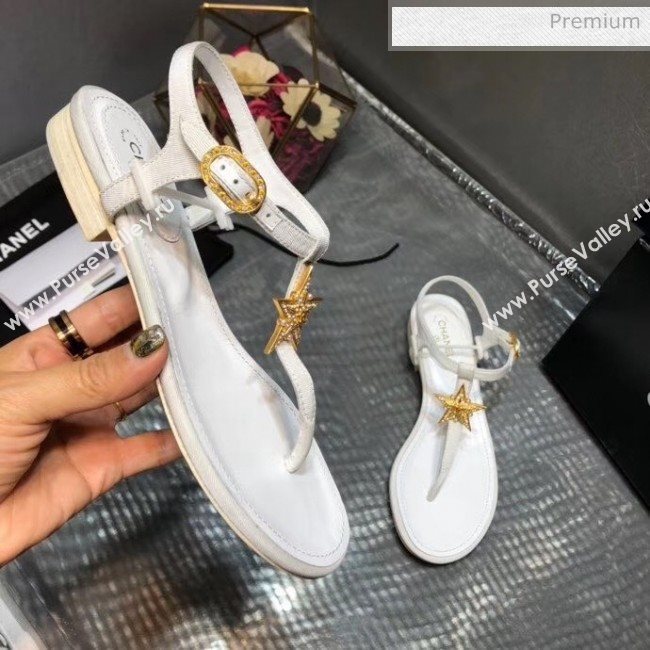 Chanel Grosgrain &amp; Goatskin Flat Sandals With Star Buckle White 2020 (MD-20032620)