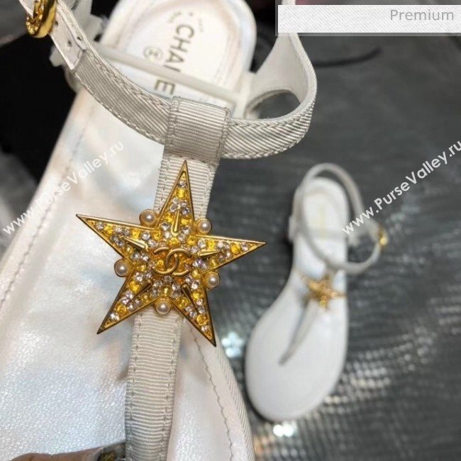 Chanel Grosgrain &amp; Goatskin Flat Sandals With Star Buckle White 2020 (MD-20032620)