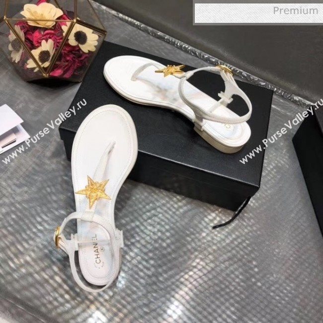 Chanel Grosgrain &amp; Goatskin Flat Sandals With Star Buckle White 2020 (MD-20032620)