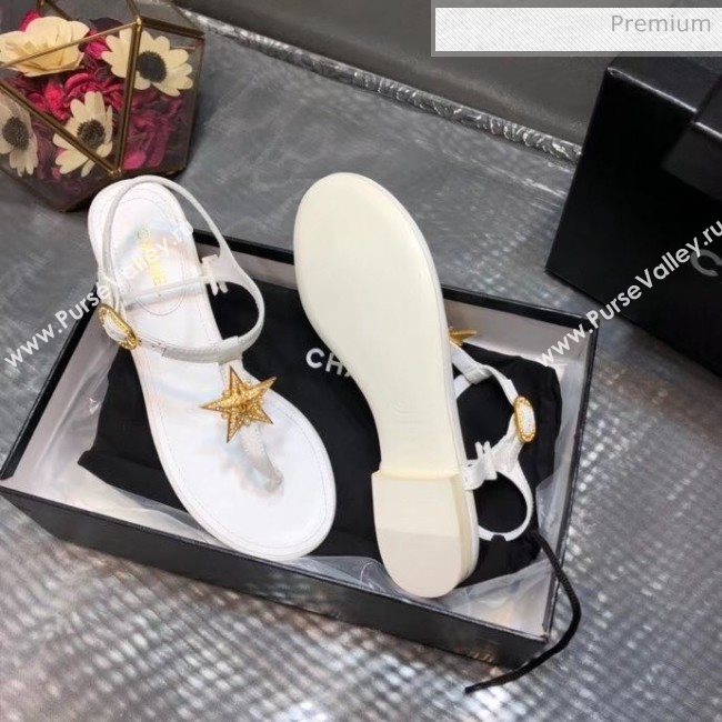 Chanel Grosgrain &amp; Goatskin Flat Sandals With Star Buckle White 2020 (MD-20032620)